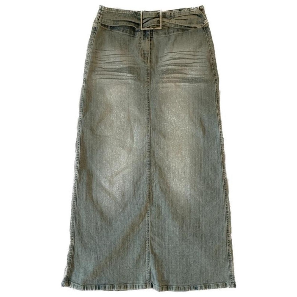 Sparkly light wash denim maxi skirt